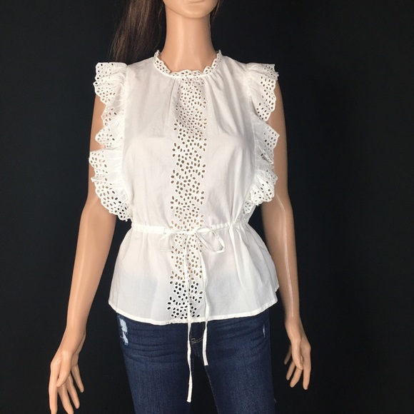 Aware White Eyelet Flutter Sleeve Top - Picture 3 of 9